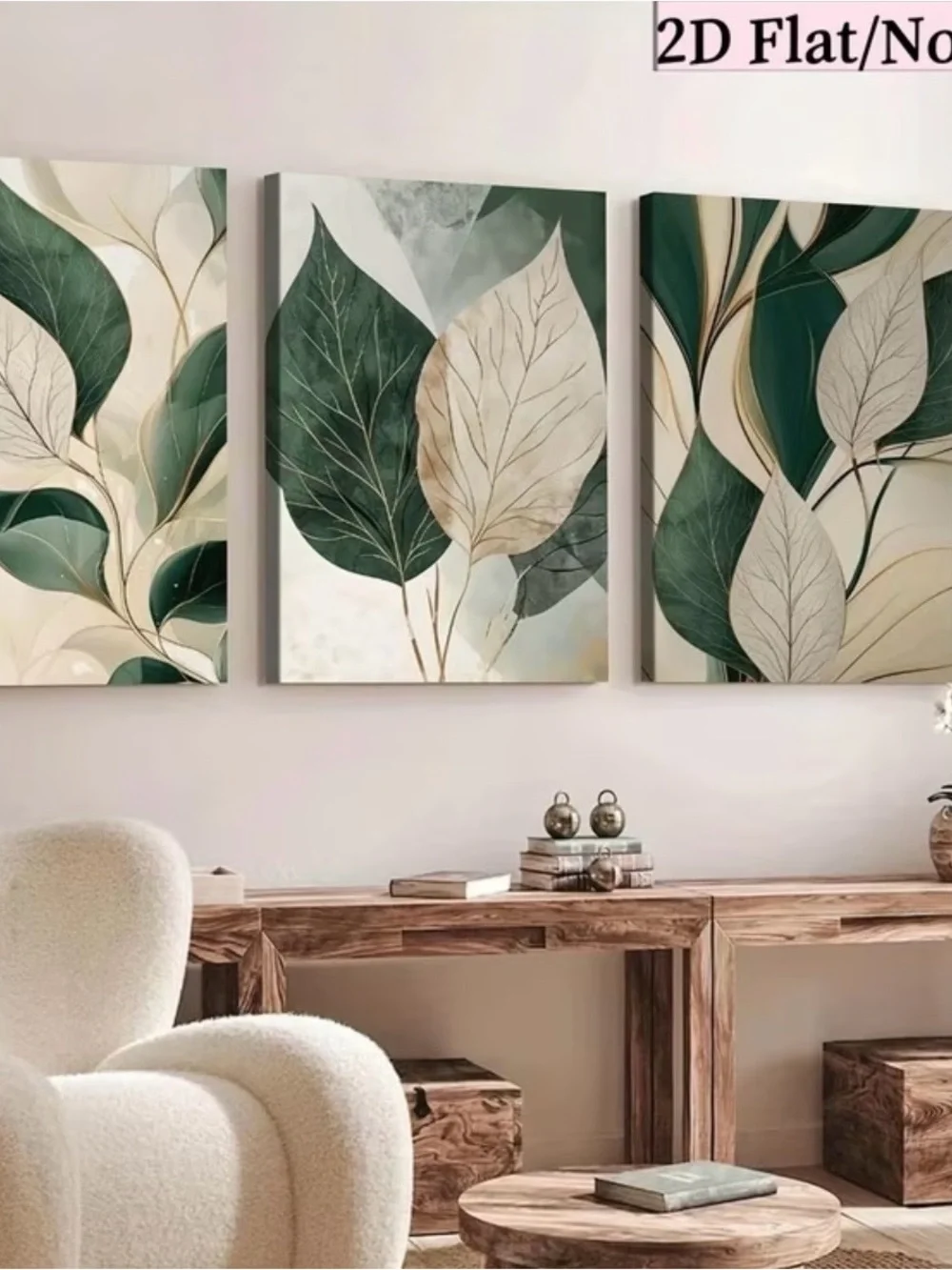 Abstract Botanical Wall Art - Green and Cream Leaf Canvas